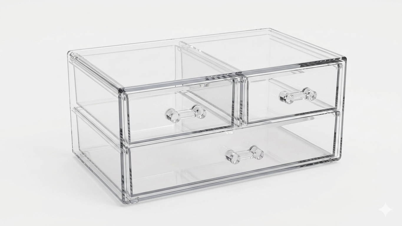 Utilissimi By GICOS Makeup Organizer 23x10x15 cm in Acrilico Cristallino – Espositore 3 Cassetti – Soluzione Beauty Desk Professionale