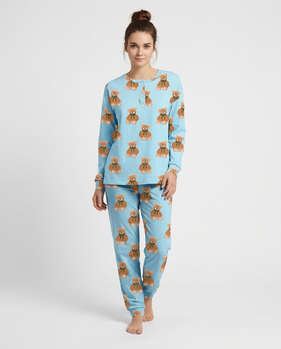 YKC Pigiama Donna Caldo Cotone 100% Fantasia Orsetti Calzini Omaggio – Nightwear Lusso Caldo e Traspirante Art. Sugar