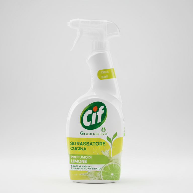 CIF Green Active Sgrassatore Cucina Spray 650ml | Rimuove Grasso Ostinato con Olio Essenziale di Limone | Formula Naturale per Piani Induzione e Fornelli | Flacone Eco-Sostenibile