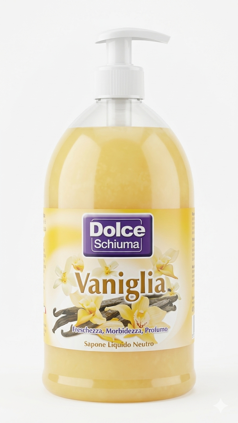 Dolce Schiuma Vaniglia Sapone Liquido Nutriente Maxi Formato 1000 ml – Idratazione Profonda e Convenienza Professionale