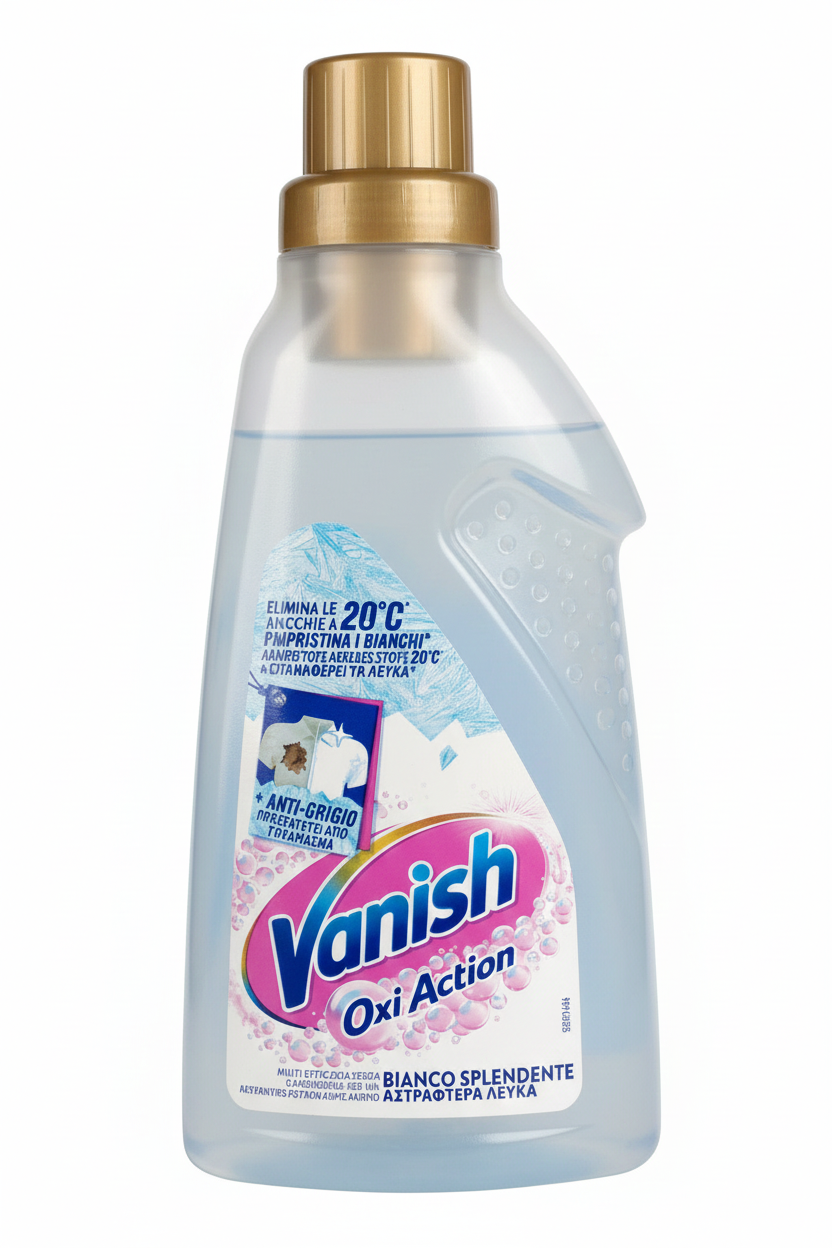 Vanish Oxi Action Gel Bianco Splendente 750ml | Smacchiatore, Igienizzante e Anti-Ingrigimento | Sicuro su Lana e Seta | Efficace a 20°C