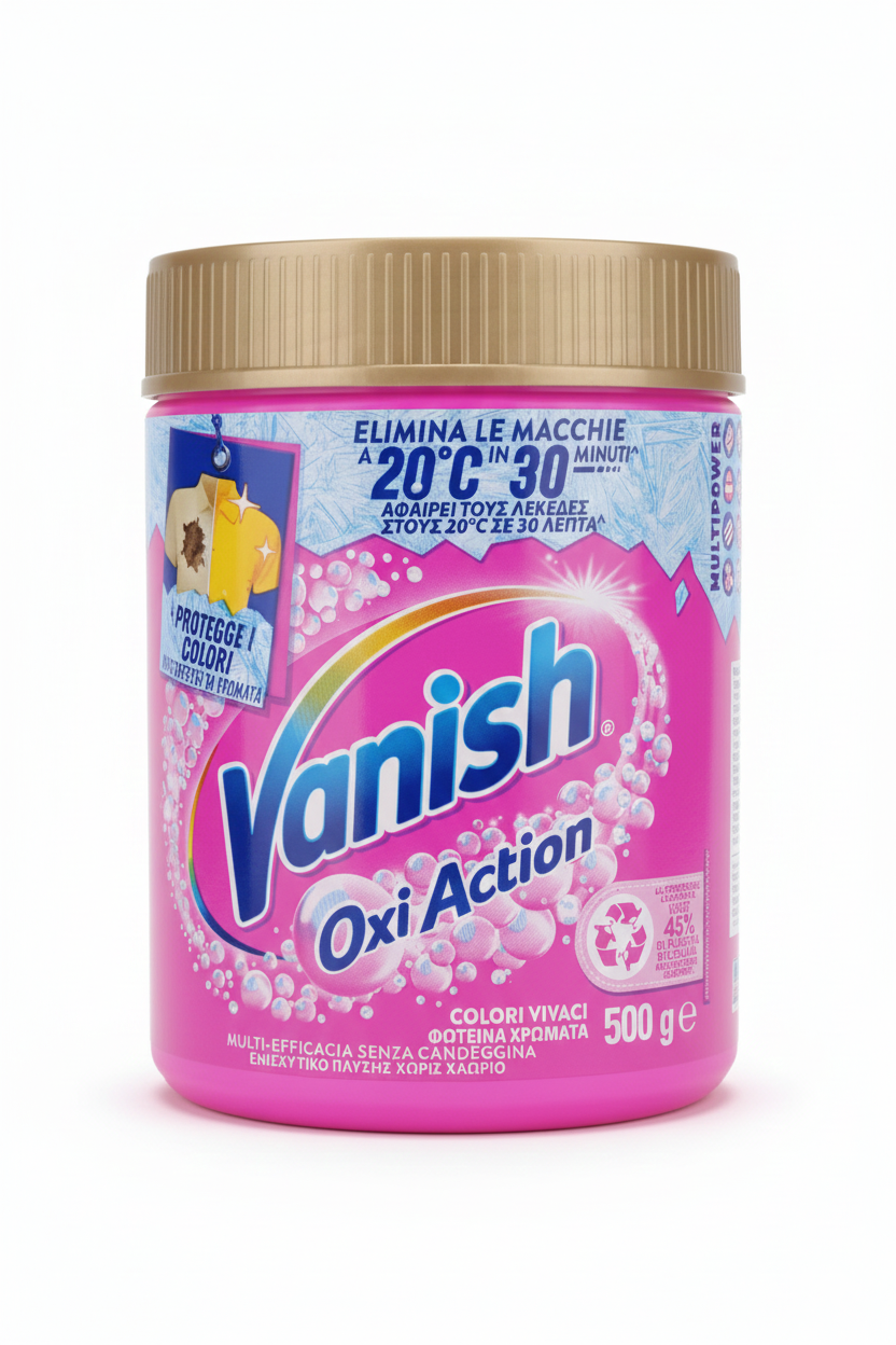 Vanish Oxi Action Polvere Pink 500g | Smacchiatore Multipotere per Bianchi e Colorati | Agisce in 30 Minuti a 20°C | Anti-Trasferimento Colore e Igienizzante