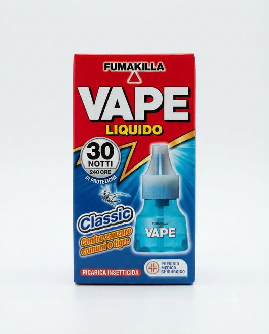 Vape Ricarica Liquida Classic 30/45 Notti, insetticida per elettroemanatore, protegge efficacemente da zanzare comuni e zanzare tigre, ricarica liquida per diffusore elettrico.