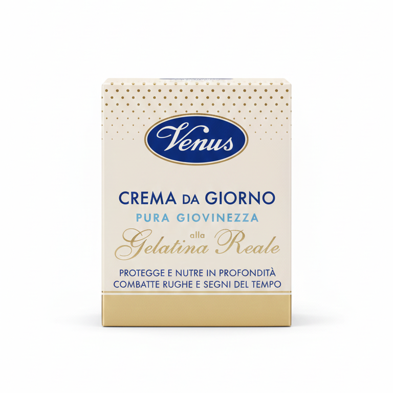 VENUS Crema Giorno Antirughe Pura Giovinezza alla Gelatina Reale 50ml – Idratazione & Nutrimento Anti-Segni del Tempo – Dermatologicamente Testata