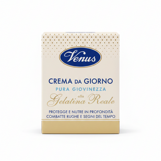 VENUS Crema Giorno Antirughe Pura Giovinezza alla Gelatina Reale 50ml – Idratazione & Nutrimento Anti-Segni del Tempo – Dermatologicamente Testata