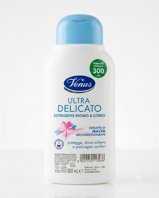 Venus Intimo Ultra Delicato 300 ml detergente intimo e corpo con estratto di malva azione decongestionante protettiva per pelle sensibile e uso quotidiano rispettoso del pH fisiologico