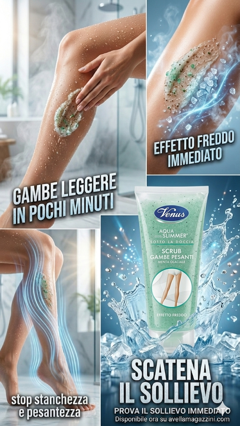 Venus Aquaslimmer Scrub Gambe Pesanti 250 ml | Effetto Freddo Defaticante | Drenante e Levigante | Sollievo Immediato sotto la Doccia