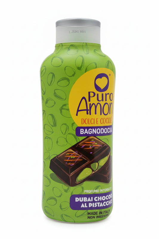 PURO AMORE Dolci Coccole Bagnodoccia Dubai Chocolate al Pistacchio 1000ml | Profumo Gourmet Cioccolato e Pistacchio | 100% Made in Italy
