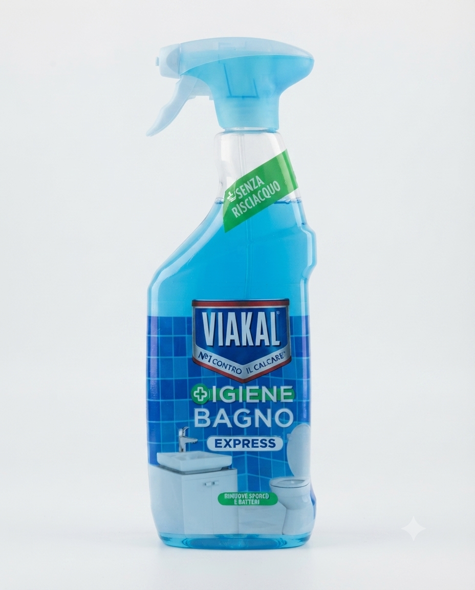 Viakal Igiene Bagno Express Spray 470 ml detergente anticalcare igienizzante senza risciacquo per bagno.