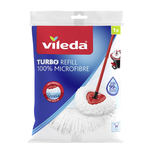 Vileda Turbo Ricambio Fiocco 100% Microfibra per Sistemi Rotanti – La Soluzione Igienizzante Anti-Batterica Professionale