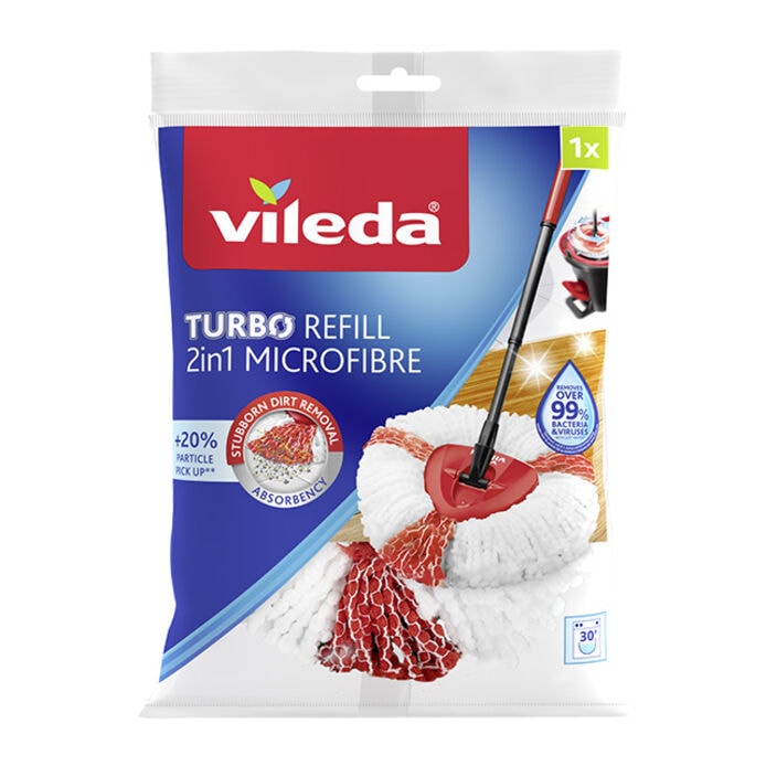 Vileda Turbo 2in1 Ricambio Fiocco in Microfibra Rossa – La Soluzione Igienizzante ad Alta Efficienza +20%