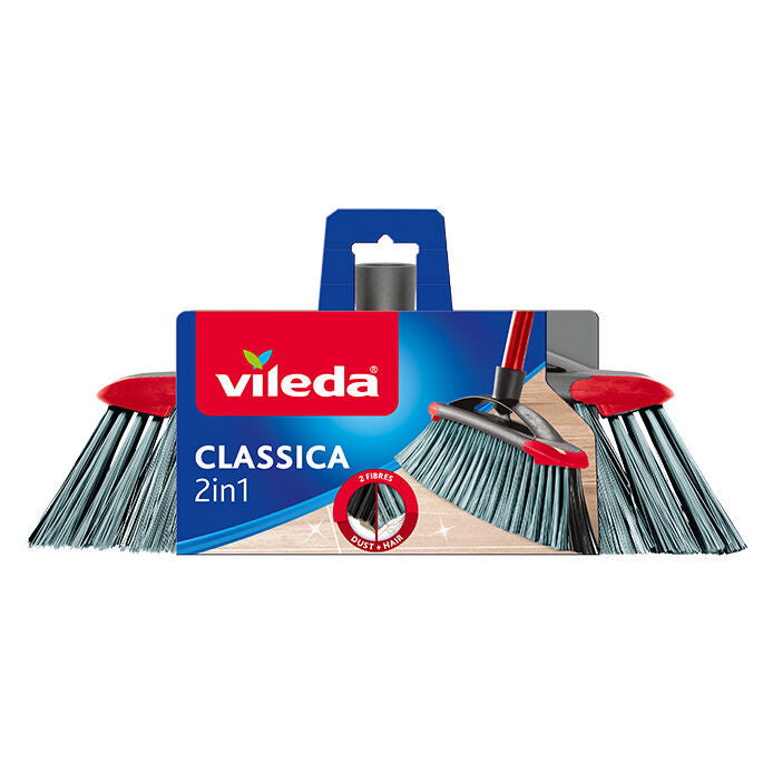Vileda Scopa 2in1 Classica con Doppie Setole in PET Riciclato per Polvere e Capelli