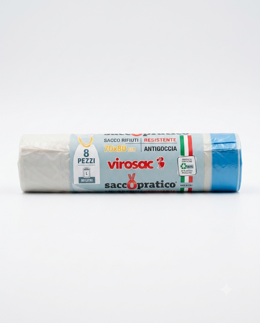 Virosac sacchi rifiuti 70x80cm 80 litri 8 pezzi resistenti con manici antigoccia sacchetti spazzatura