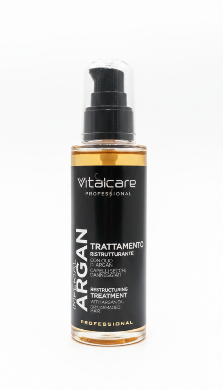 Vitalcare Imperial Argan Trattamento Ristrutturante 100ml – Olio Styling Nutriente Anti-Crespo – Con Olio di Argan, Lino e Vitamina E – Senza Risciacquo