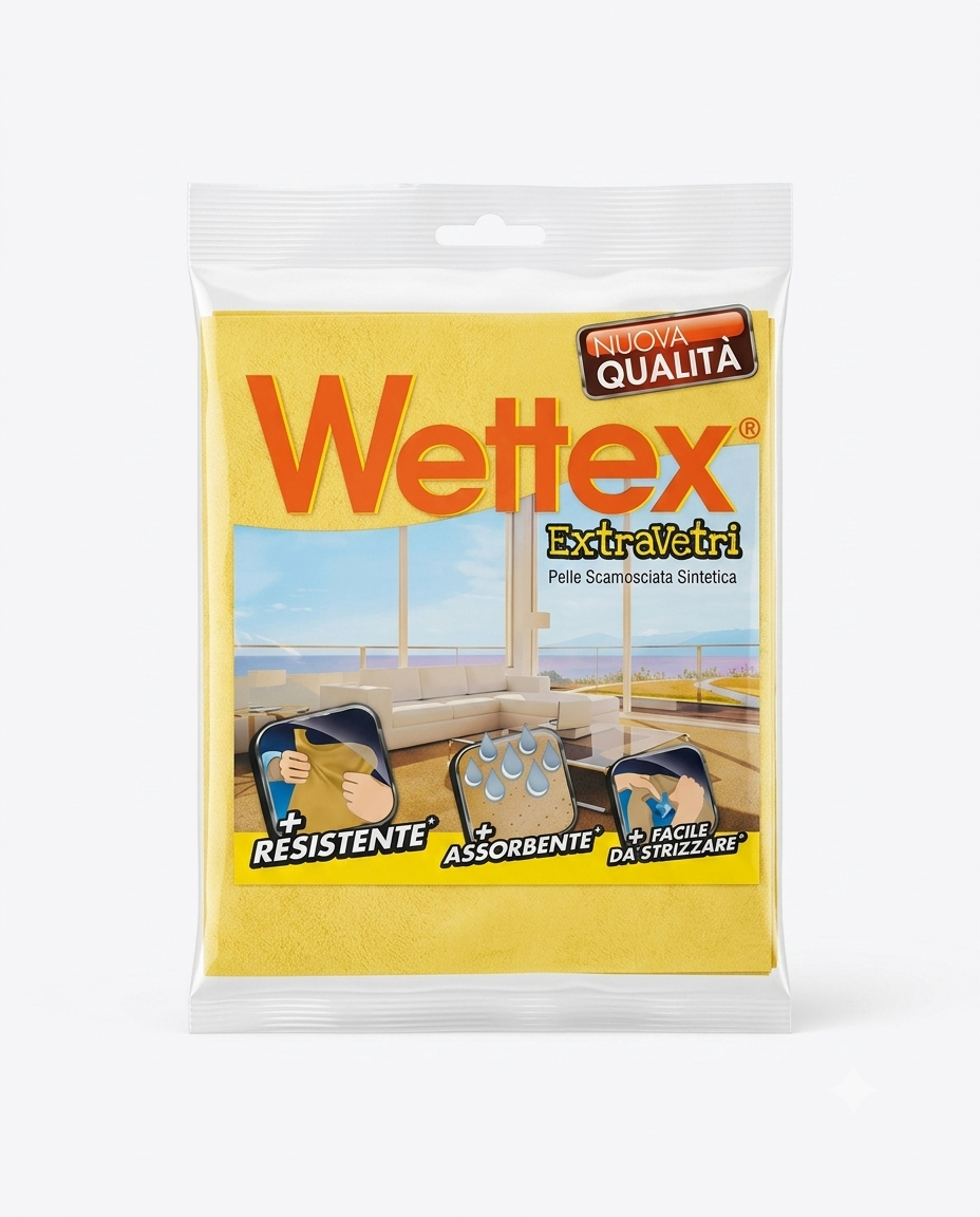 Wettex Extra Vetri Panno Scamosciato Sintetico PVA – Pulizia Professionale Anti-Aloni per Auto, Specchi e Acciaio Inox