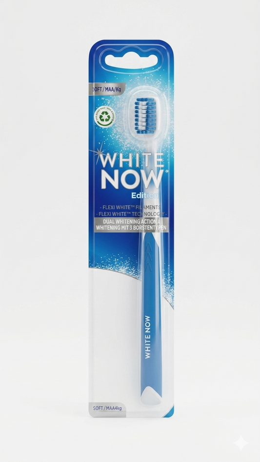 Mentadent Spazzolino White Now Edition Soft | Dual Whitening Actions e Flexi White™ | Manico 100% Riciclato Ecosostenibile