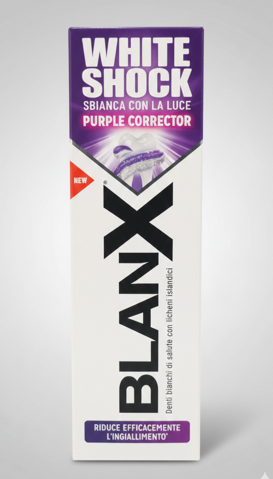 BlanX White Shock Purple Corrector 75ml – Dentifricio Sbiancante Correttore del Colore – Tecnologia ActiluX® – Neutralizza Giallo e Ingiallimento