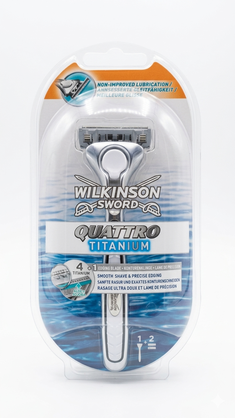 Rasoio Wilkinson Sword Quattro Titanium Uomo – Versione Originale Anni 2000 Fondo di Magazzino Sigillato con 4+1 Lame al Titanio