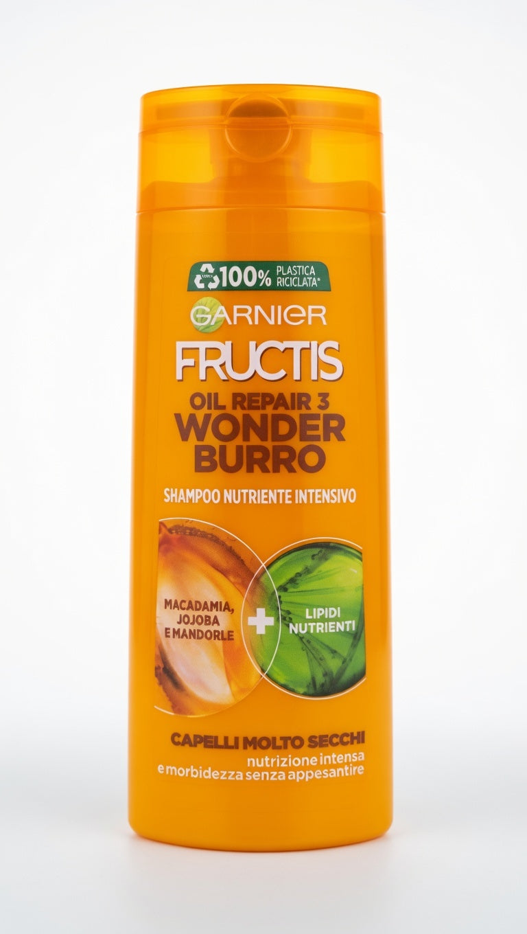 Garnier Fructis Shampoo Nutriente Oil Repair 3 Wonder Burro 250ml | Per Capelli Molto Secchi | Con Karité, Jojoba, Macadamia e Mandorla