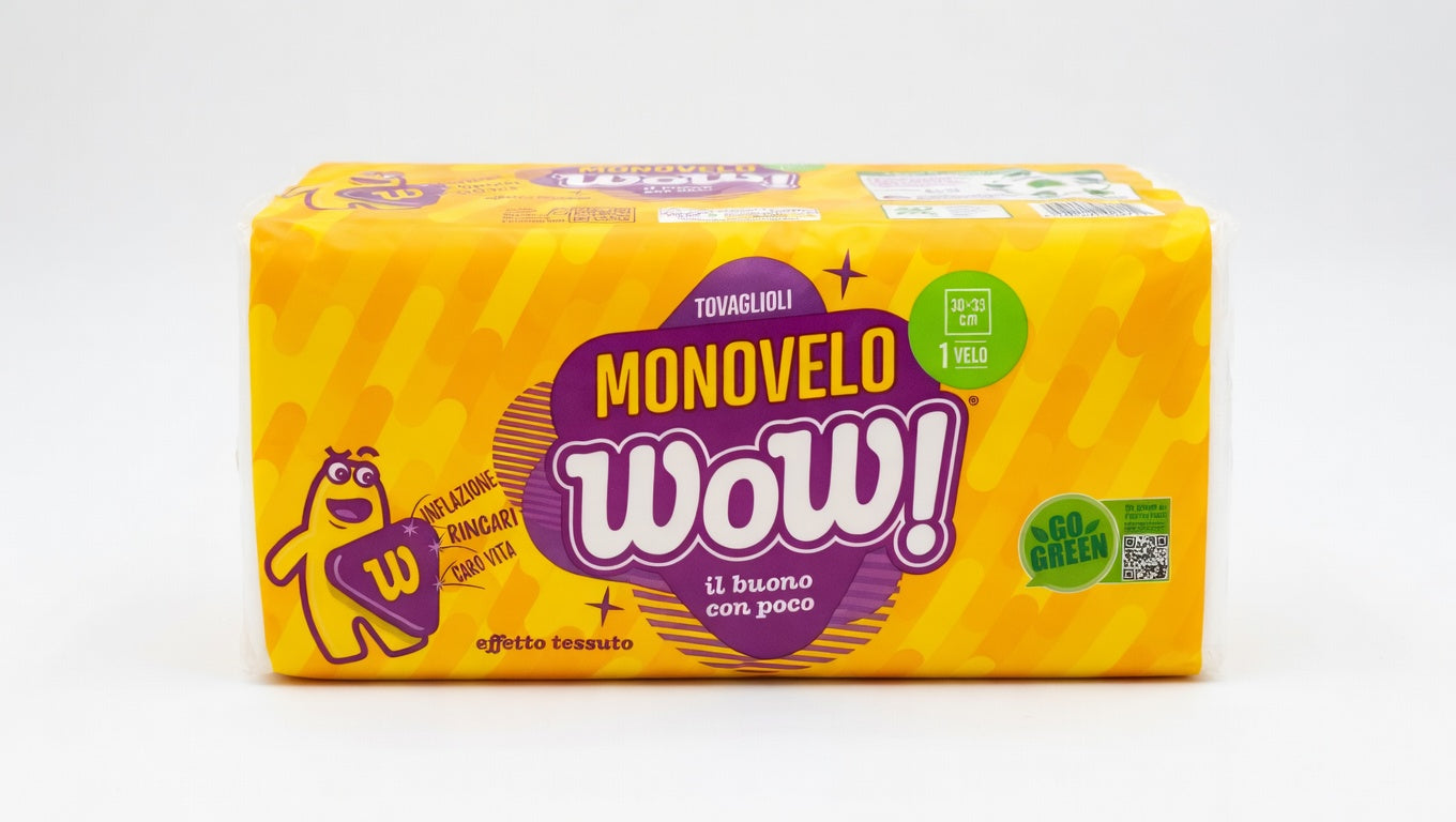 WOW! Tovaglioli Monovelo 100% Pura Cellulosa | Formato 30x33 cm | Certificati Uso Alimentare | Confezione Convenienza