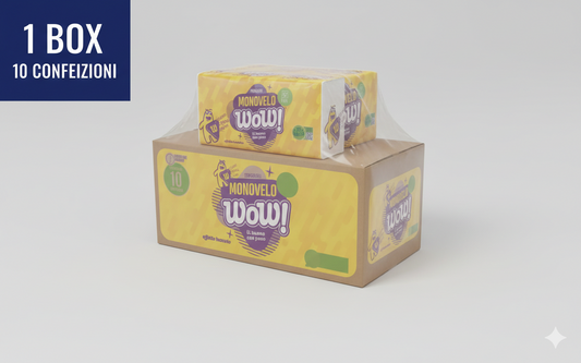 WOW! Maxi Box tovaglioli monovelo in pura cellulosa, 10 confezioni da 30x33 cm per uso alimentare domestico e professionale.