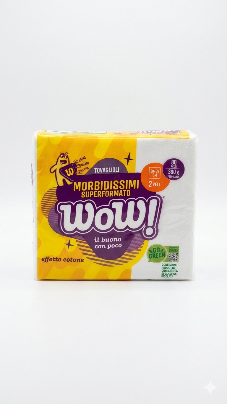 WOW! Tovaglioli da Tavola 38x38 cm | 80 Pezzi | 2 Veli Alta Assorbenza e Resistenza | Ideali per Casa, Ristorazione ed Eventi